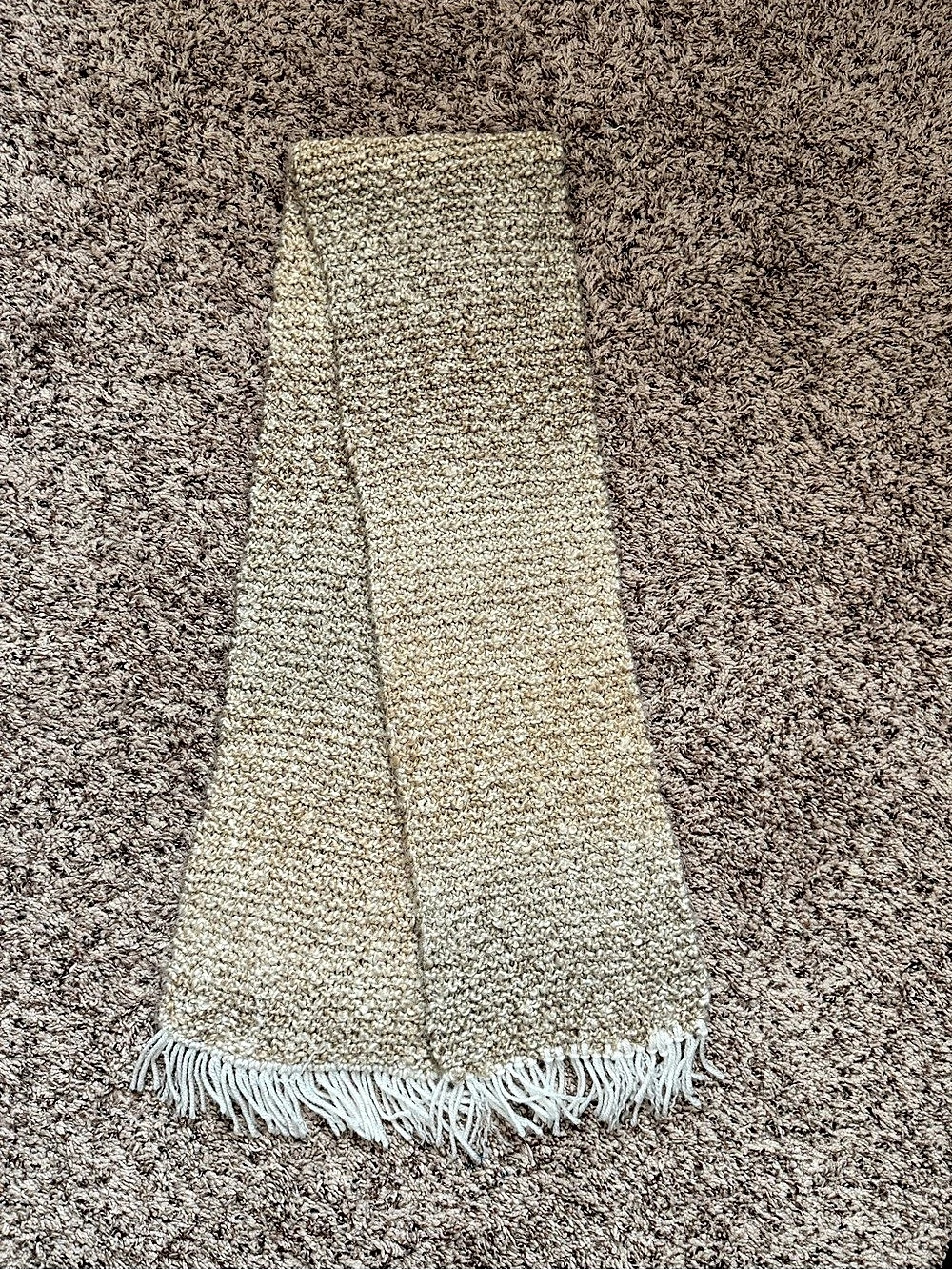 Knit Fringe Scarf in Cream & Beige, Hand Made